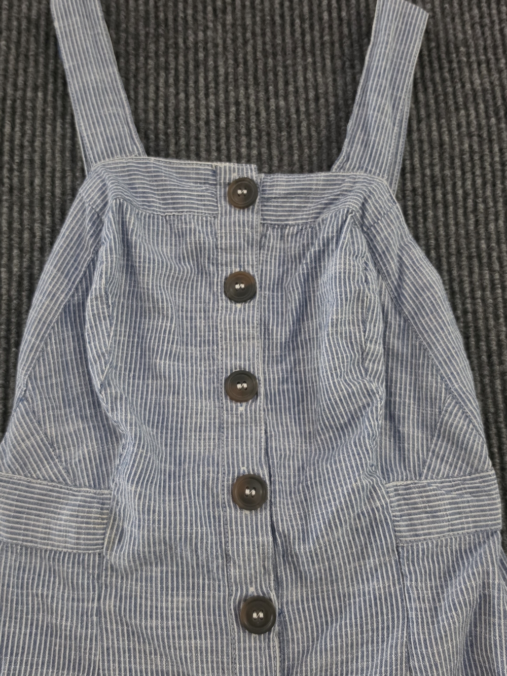 Wide-Leg Button-Front Jumpsuit - Light Blue Pinstripe - Picture 3 of 7